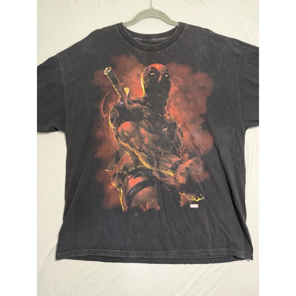 Marvel deadpool big graphic, 100% cotton, black ss tee, men's 2xl t-shirt